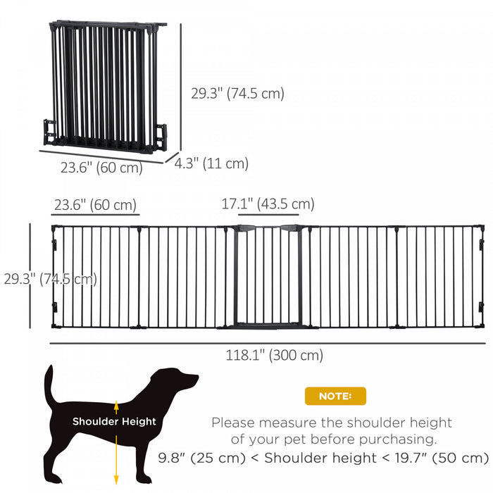 Pawhut Parc D'interieur Pliable Pour Chien De Petite Et Moyenne Taille Avec Porte, 5 Panneaux, 29\" De Haut, Pour Escalier, Porte, Couloir, Noir