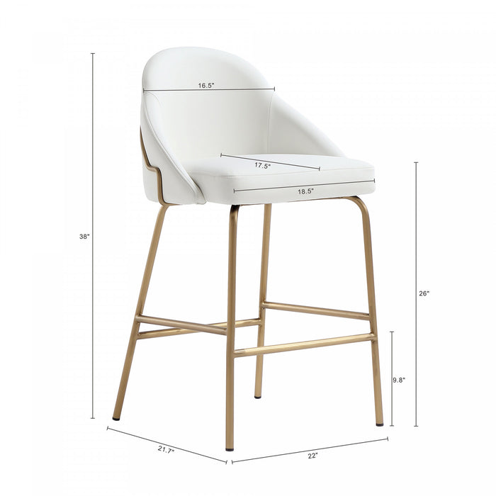 Tabouret de comptoir moderne en metal et tissu Gracie, blanc et or - Lot de 3