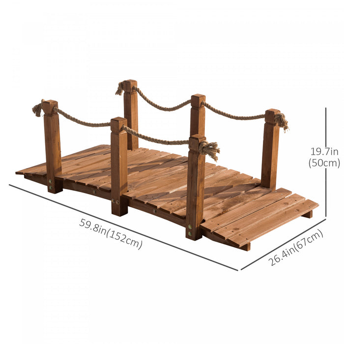 Outsunny 5ft Pont De Jardin En Bois Decoration Exterieure Pont De Bassin Passerelle Corde De Chanvre Inclus Bois De Sapin Orange