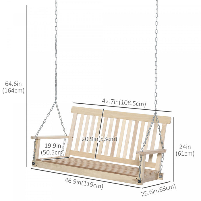 Outsunny Banc Suspendu 2 Places Exterieur 2 Chaines Suspension Incluses Assise Et Dossier A Lattes Bois De Sapin Naturel