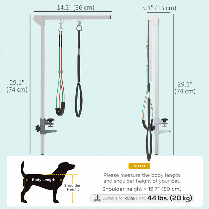 Bras de toilettage pour chien pliable avec pince et 3 boucles, argente