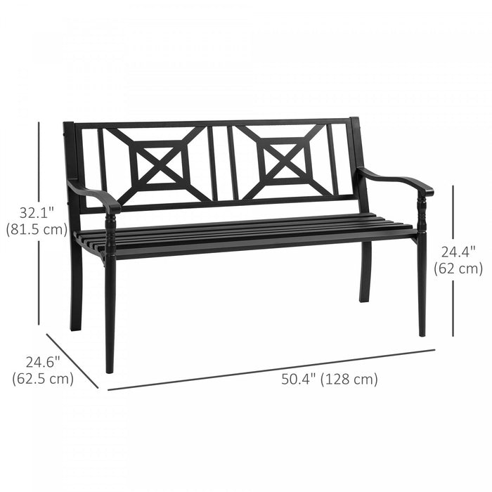 Banc De Jardin En Acier Outsunny Pour L'exterieur, Banc De Patio Pour 2 Personnes, Noir