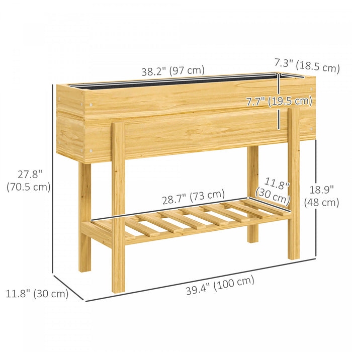 Outsunny Lit De Jardin Sureleve, Jardiniere Avec Etagere, Bois Naturel