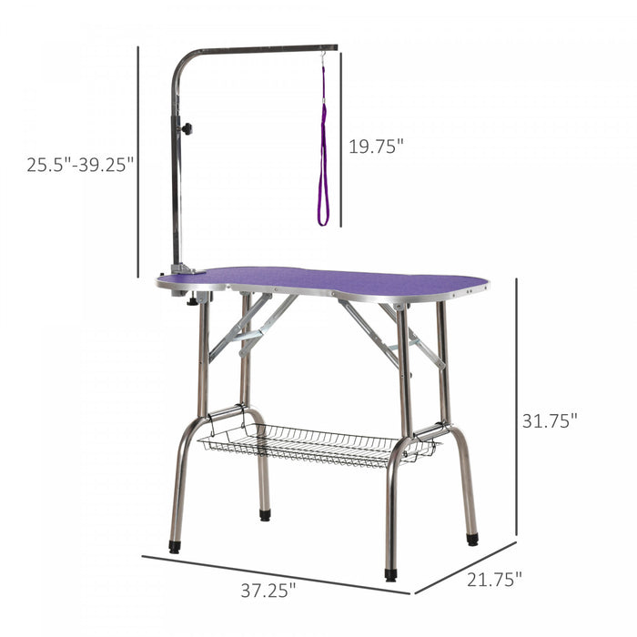 Pawhut Table De Toilettage Pliable Pour Animaux De Compagnie Table De Sechage Pour Chiens Bras Reglable Plateau De Table En Caoutchouc Antiderapant Bord En Alliage D'aluminium Violet