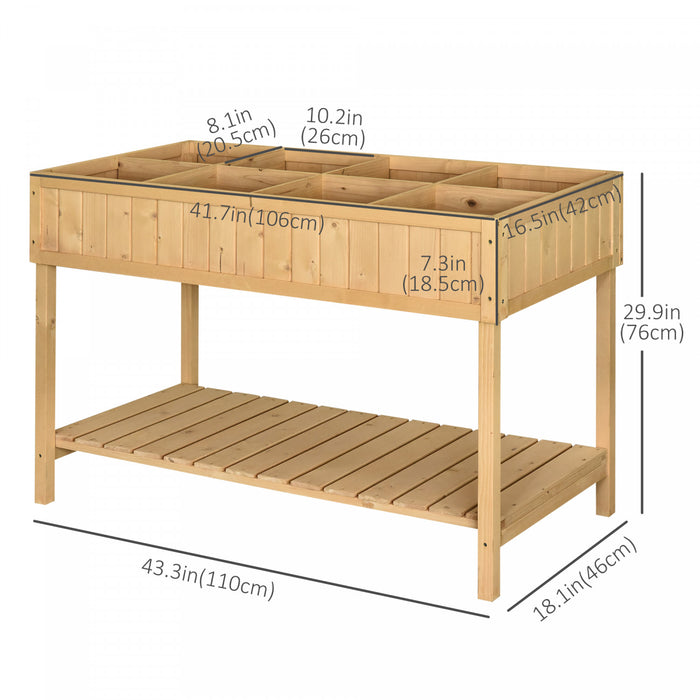 Outsunny 43,25\" X 18\" X 30\" Support Pour Plantes De Jardin En Bois Sureleve Exterieur Lit De Fleurs Naturel Sureleve 8 Boites De Grille Avec Etagere De Rangement Jardiniere D'herbes