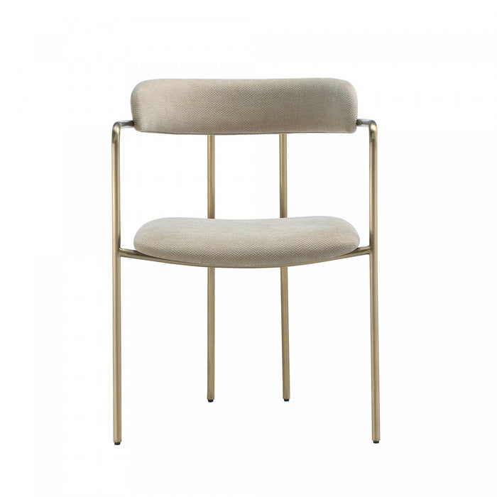 Chaise de salle a manger moderne mi-siecle en metal et tissu, coloris taupe, Serene