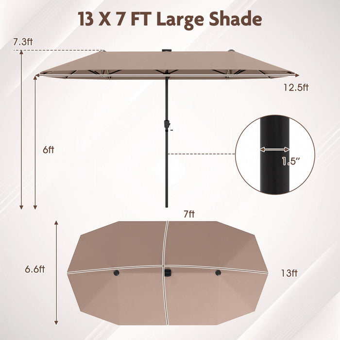 Grand parasol de jardin Costway 13 pieds avec eclairage solaire LED, manivelle, 12 baleines robustes marron
