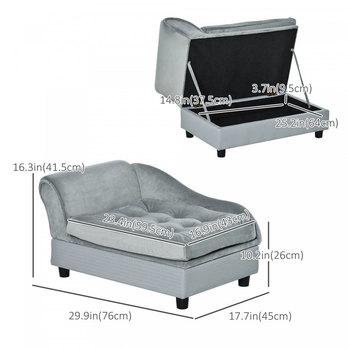 Canape Chien Chat Sur Pied Avec Coffre De Rangement Style Moderne Coussin D'assise Amovible Grand Confort 76 X 45 X 41,5 Cm Bleu