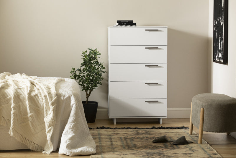 Commode verticale de rangement Cavalleri à 5 tiroirs - blanc pur
