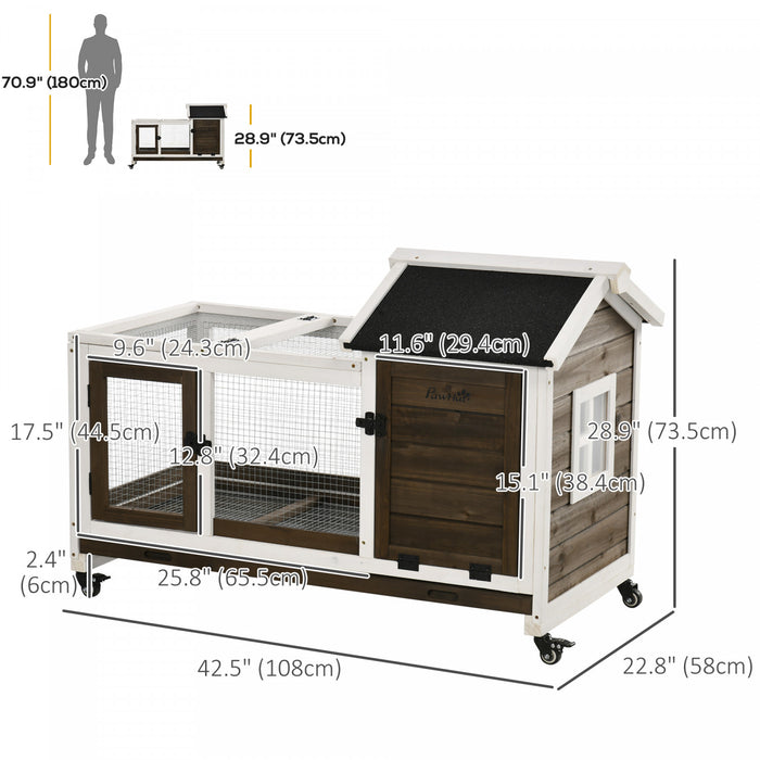 Pawhut Clapier A Lapins Avec Roulettes, Cage A Lapins Avec Rampe, Enclos, Plateau Pour Interieur Et Exterieur, Adapte Pour Lapin, Cochon D'inde, Cafe
