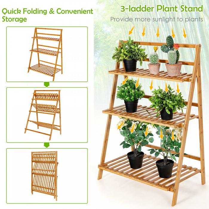 Etagere A Plantes Pliable En Bambou Costway – 3 Niveaux