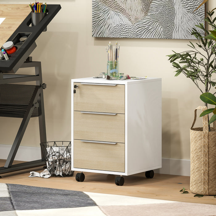 HOMCOM Armoire a Dossiers Verticale avec Serrure, Armoire a 3 Tiroirs Chene