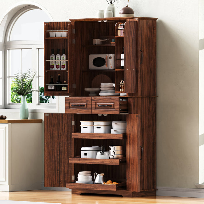 Armoire De Rangement Fabian 72\" Avec Etageres Reglables Et Organiseurs Coulissants - Marron