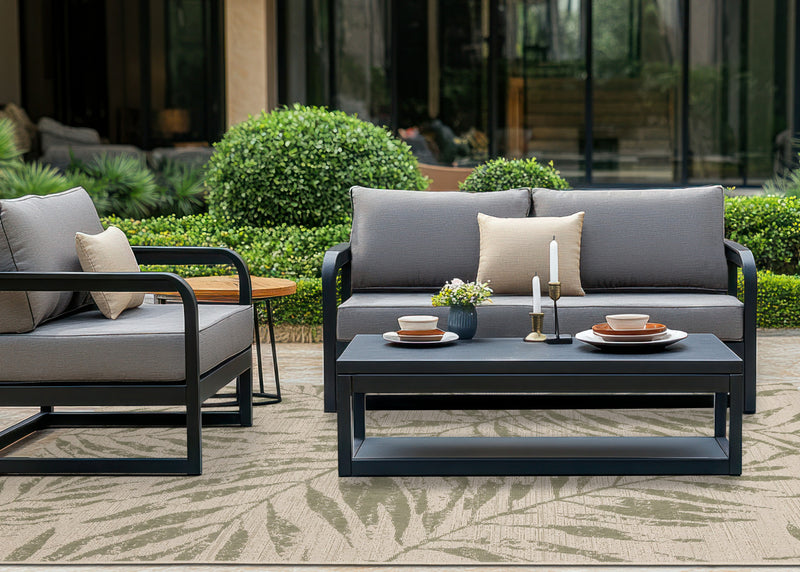 Tapis d'exterieur Jackson Taupe Blanc a bordure elegante, 5'3\" x 7'7\"