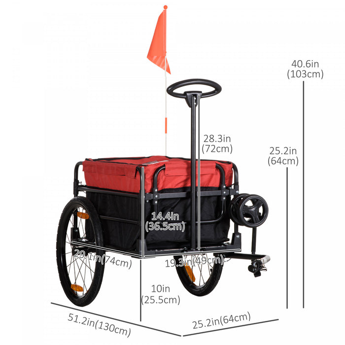 Aosom Bike Cargo Trailer & Wagon Cart, Chariot De Jardinage Multi-usages Avec Boite Amovible, Grandes Roues De 20'', Reflecteurs, Attelage Et Poignee, Rouge