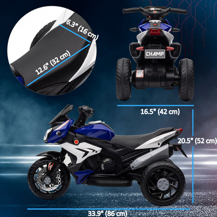 Qaba Moto Pour Enfants 6v Avec Musique, Phares, 3 Roues, Bleu