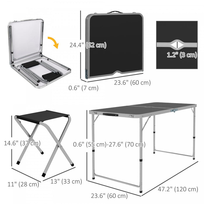 Outsunny Table de Camping et Chaises Pliantes pour Pique-Nique, Noir