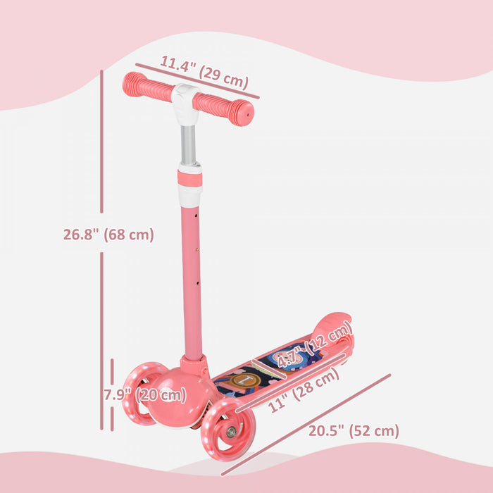 Qaba Trottinette Pour Enfants De 2 A 6 Ans, Avec Eclairage Led, Rose