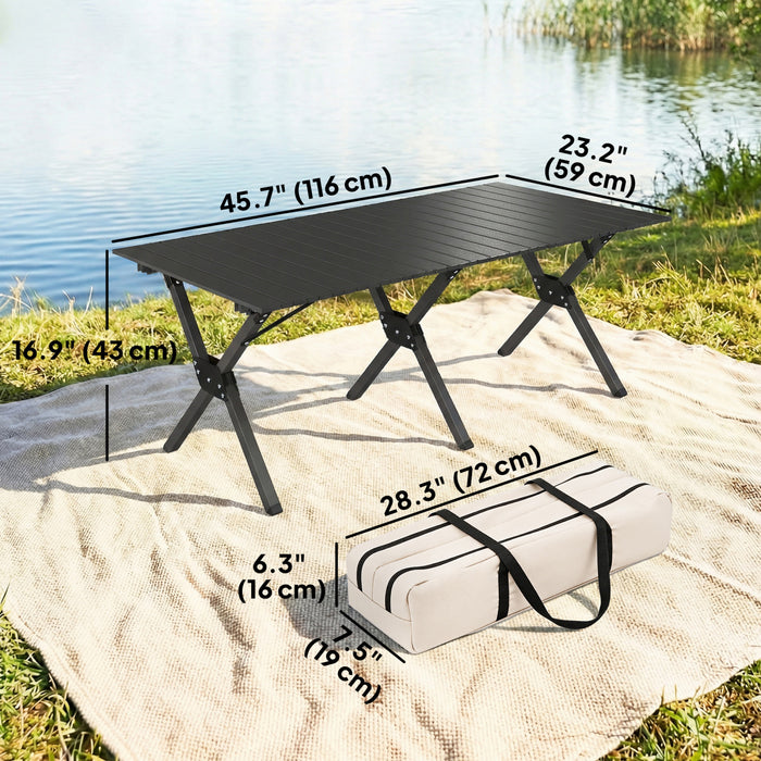 Outsunny Table de Pique-Nique 116 cm avec Plateau a Enrouler et Structure Metallique, Noir