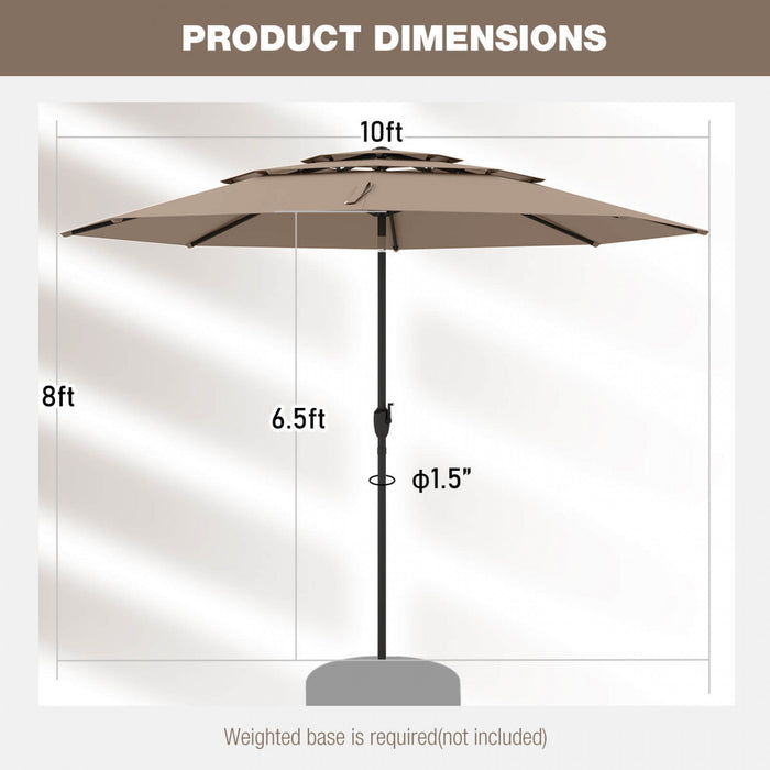 Costway Parasol de patio ventile a 3 niveaux de 10 pieds, grand parasol de table de marche, ombre solaire exterieure marron