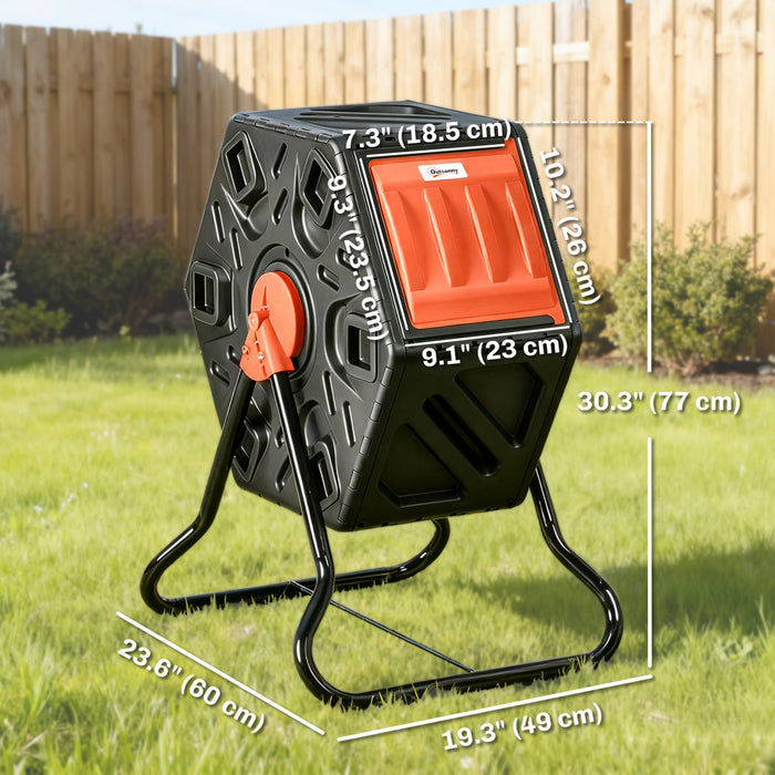 Outsunny Composteur Rotatif 65L, Bac a Compost avec Pieds en Acier, Orange