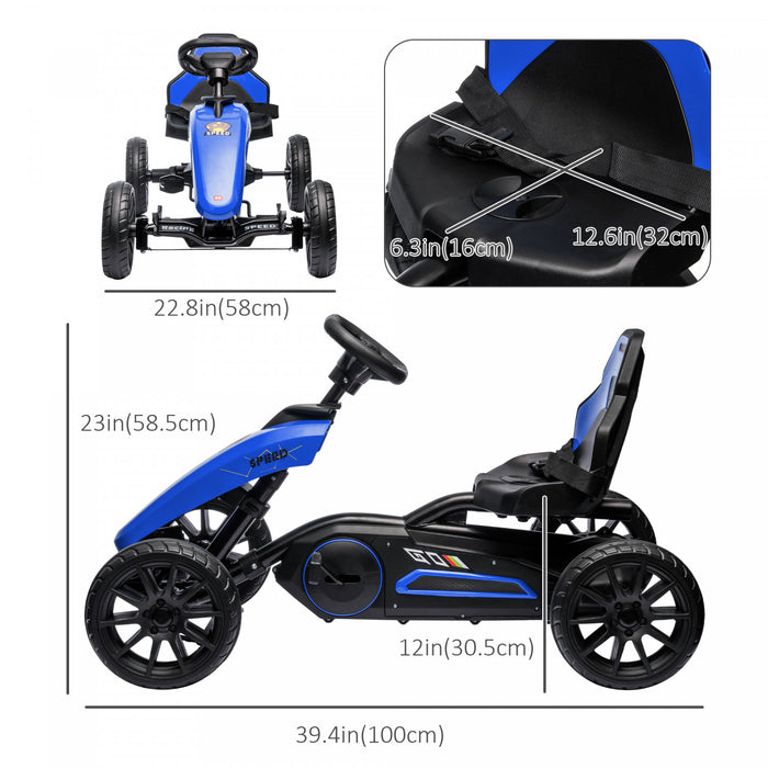 Aosom Kart A Pedales Pour Enfants, Voiture A Pedales Avec Essieu Pivotant, Siege Reglable, Frein A Main, 4 Roues Eva, Course A Pied En Interieur, Pour 3 A 8 Ans, Bleu