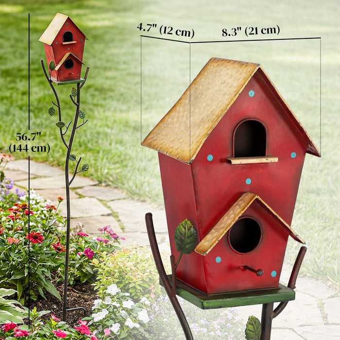 Outsunny Nichoir Exterieur avec Pied, Nichoir en Metal de 144 cm, Decoration Rouge