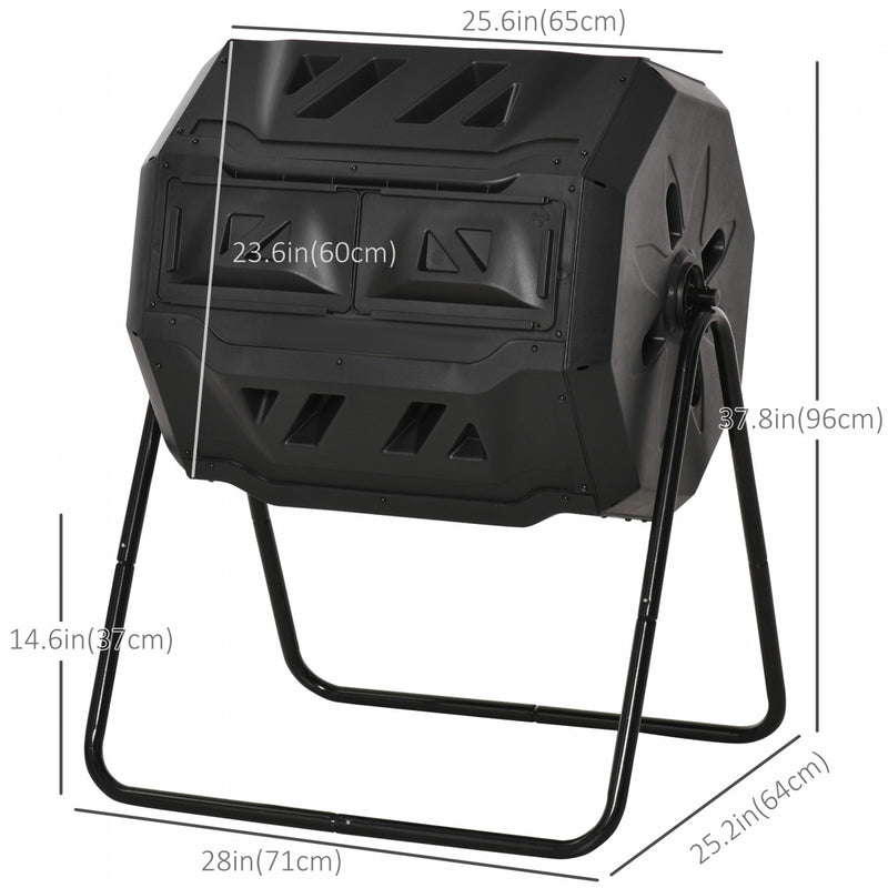 Outsunny 43 Gallon (160l) Tumbling Compost Bin Outdoor Dual Chamber ...