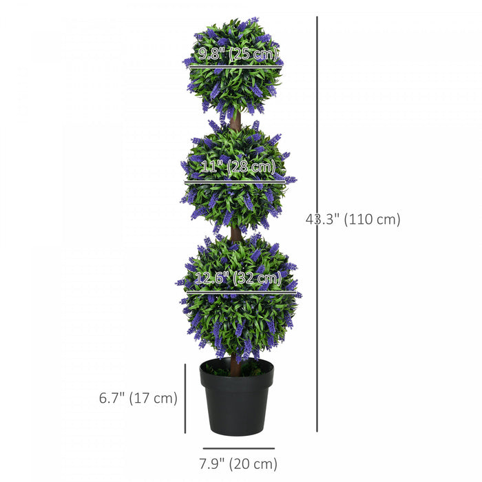 HOMCOM Lot de 2 Plantes Artificielles en Pot Arbres Boules avec Fleurs de Lavande, 110 cm