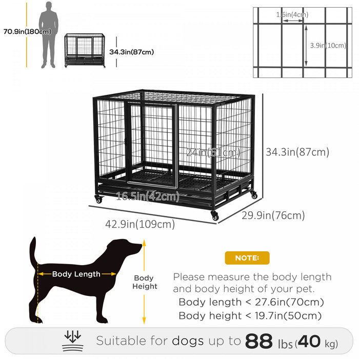 Pawhut Cage Pour Chiens De Taille Moyenne Avec Deux Portes, Plateau A Roulettes Verrouillable, 42.9\" X 29.9\" X 34.3\"