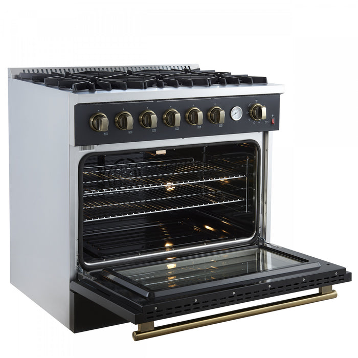 Cuisiniere a gaz Marco 36 pouces noire, 4,32 pi³ – FFSGS6277-36BLK