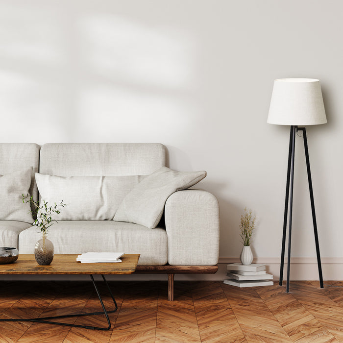 Lampe à pied architecturale noire de 64 po à trépied avec abat-jour texturé