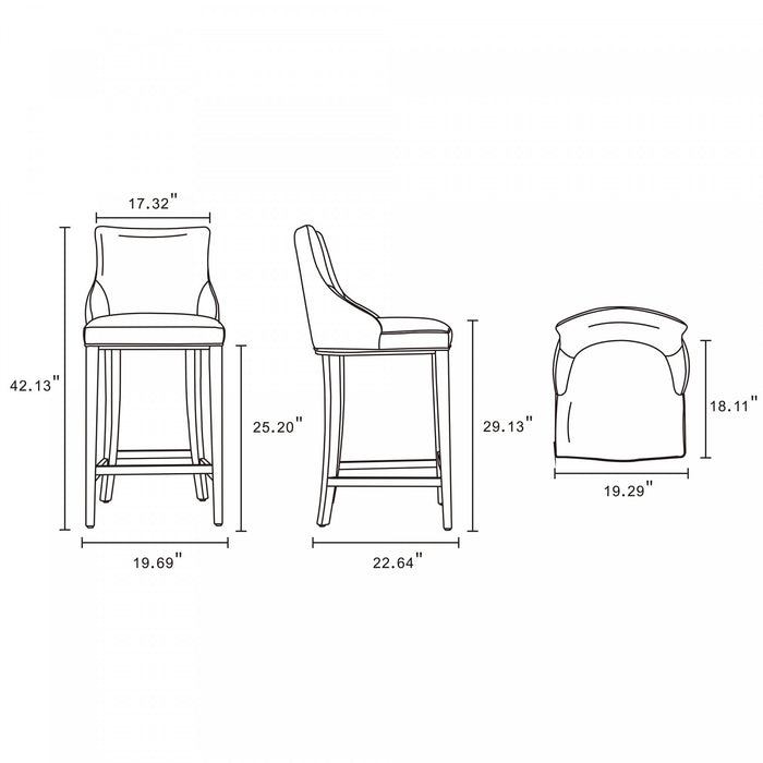 Tabouret de bar moderne en bois Shubert avec revetement en taupe fonce - Lot de 2