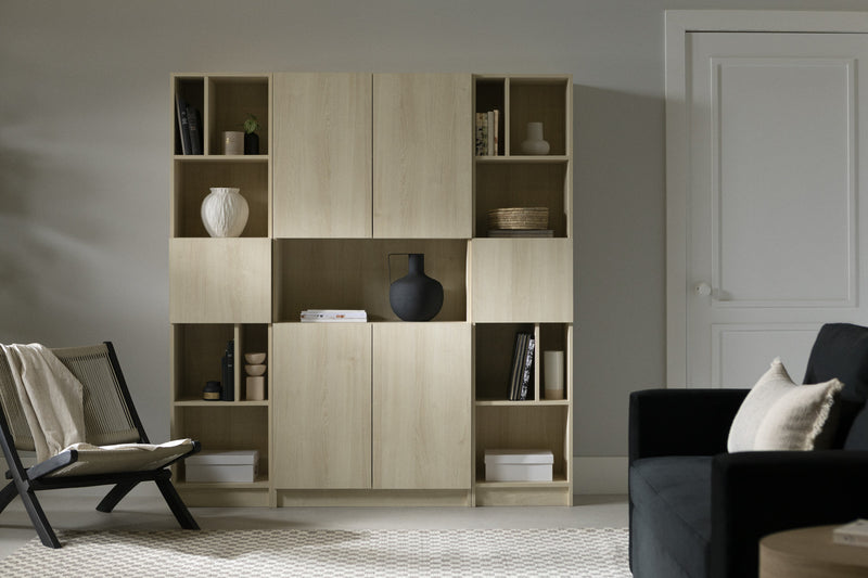 Liora Bibliotheque 4 Portes Et Rangement Ouvert - Chene Blanchi