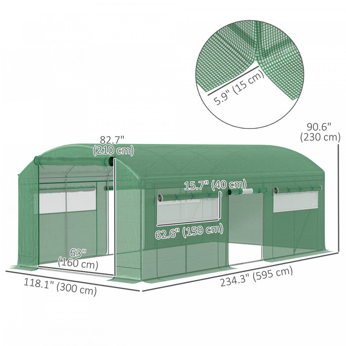 Outsunny Serre Tunnel 19,5' X 10' Avec 3 Portes Enroulables