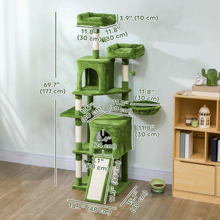 70\" Cat Tree with 2 Condos and Scratchers, Green