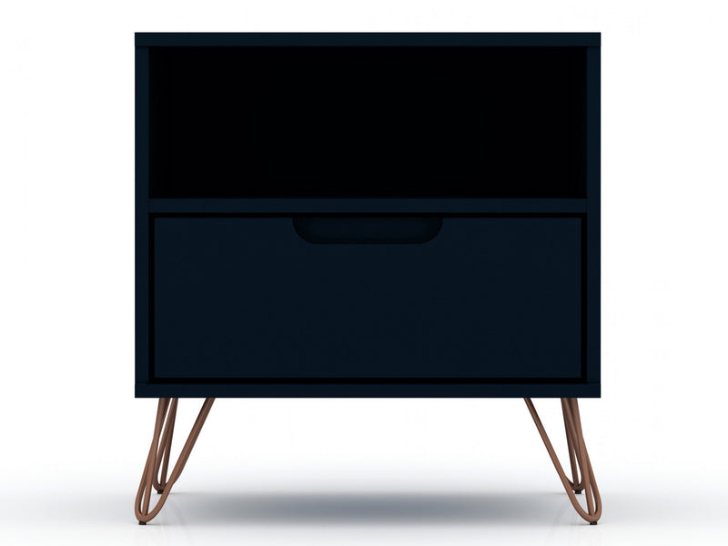 Table de nuit Rockefeller Mid-Century Modern 20\" en bleu minuit (1 tiroir) - Lot de 2