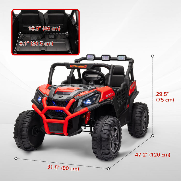 Qaba Voiture Electrique 2 Places Pour Enfants, Alimentee Par Batterie 24 V, Avec Telecommande, 3 Vitesses, Lumieres Led, Musique, Klaxon, Suspension A Ressort Pour 3 A 8 Ans, Rouge