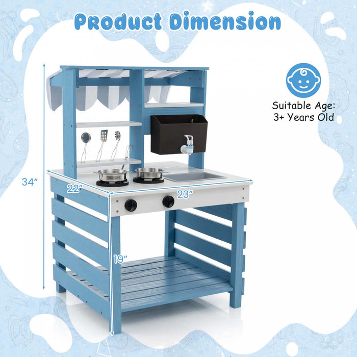 Costway 2-en-1 Cuisine De Boue En Bois Avec Effet Sonore De Robinet De Boite D'eau Evier Amovible