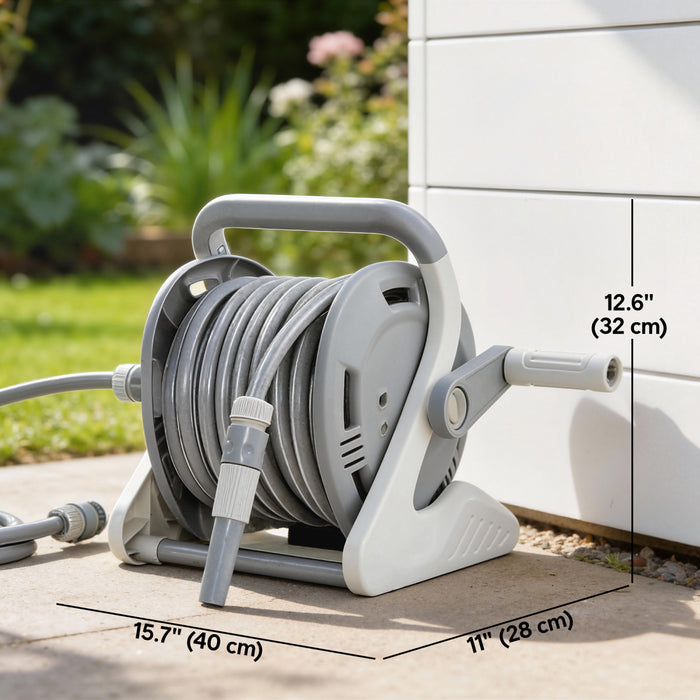 Enrouleur de tuyau d'arrosage portable Outsunny, 1/2\" x 20 m, mural avec buse a 2 modes de pulverisation