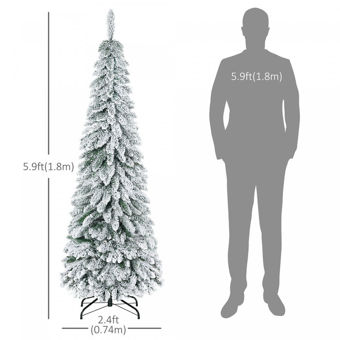 Homcom Sapin De Noel Fin Artificiel De 6 Pi Avec Base En Acier Et Neige