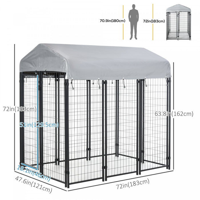 Pawhut 6' X 4' X 6' Grand Chenil Exterieur En Acier Avec Toit En Toile Oxford Resistant Aux Uv Et Verrou Securise