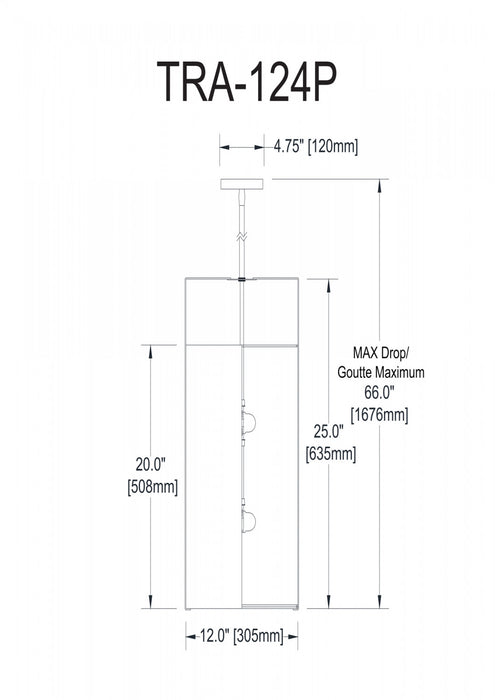 Luminaire suspendu Trapezoid de Dainolite avec abat-jour cylindrique noir qui diffuse la lumière, tissu blanc et 4 ampoules