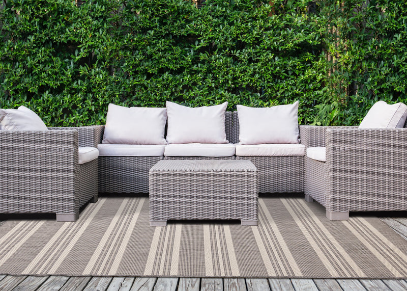 Tapis Jackson a rayures creme taupe, 7'10'' x 10'6''