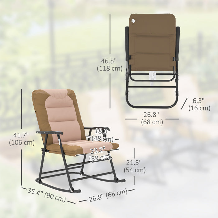 Outsunny Ensemble De 2 Chaises A Bascule Pliables Pour Patio, Marron Clair
