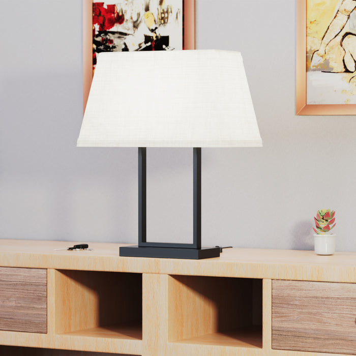 Lampe de table rectangulaire moderne noire de 22 po avec abat-jour en tissu