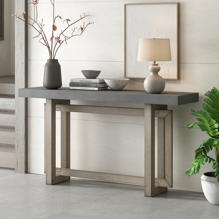 Table d'entree peinte Ethan 59,1'' avec design rectangulaire triple et pieds en bois de pin, grise