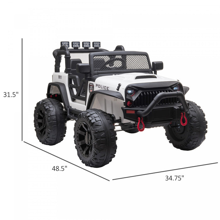 Aosom Voiture Electrique 12v Pour Enfants A Piles Sur Voiture De Police 2 Places Vus Camion Jouet Avec Telecommande Parentale Bluetooth, Blanc