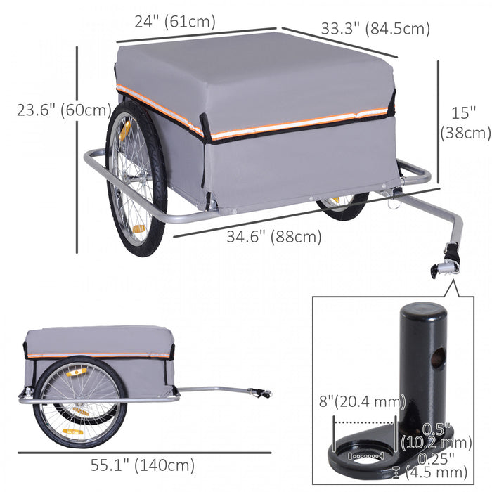 Aosom Velo Cargo Remorque Chariot Transporteur Jardin Utilisation Avec Degagement Rapide, Couverture, Gris