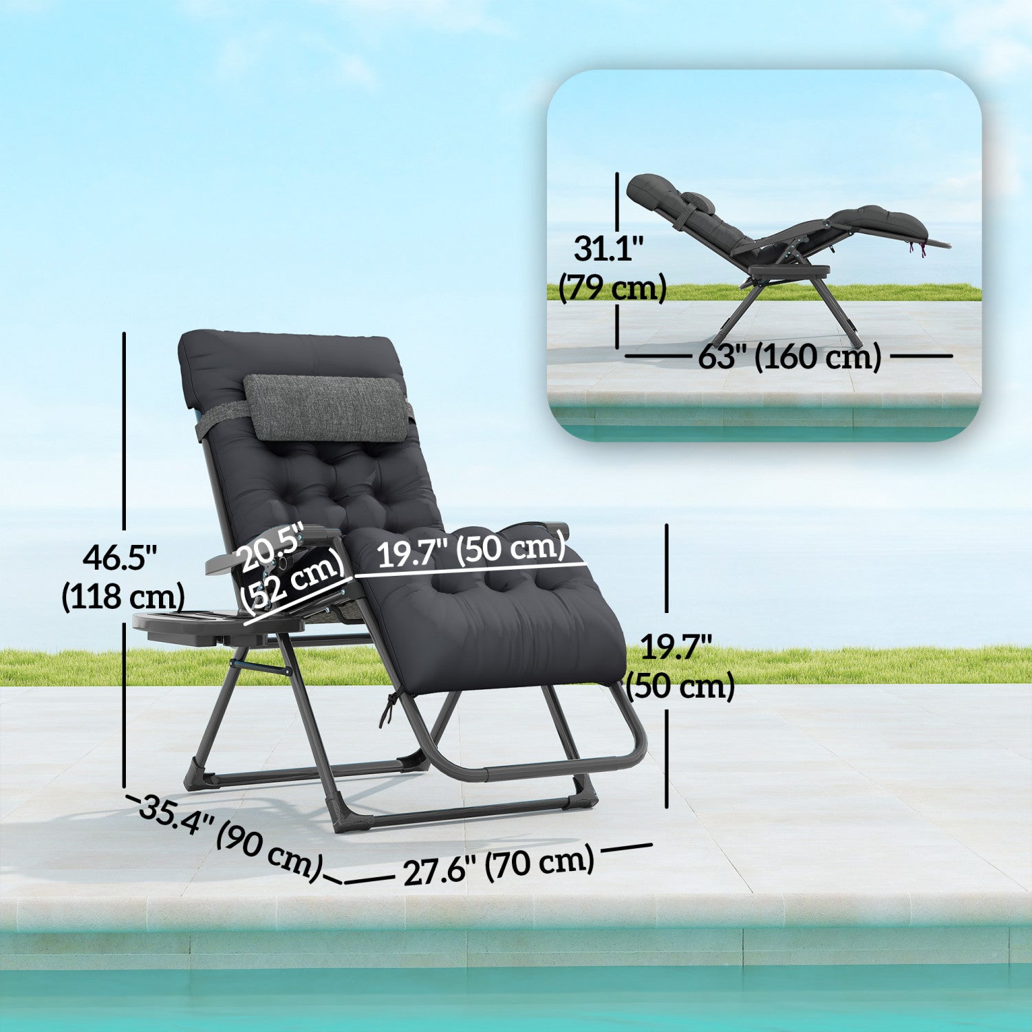 Chaise Longue Jardin Zéro Gravité - Réglable 90° à 170° - Coussin Et Appuie-tête - Pliable - Supporte 200 Kg - 10